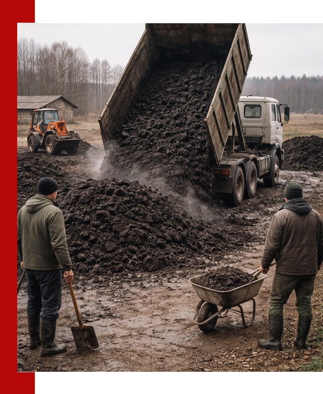 Доставка низинного торфа с разгрузкой и доставкой в Серове