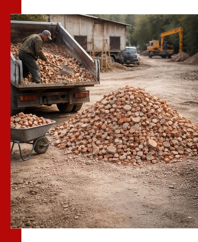 Доставка и подушка из боя кирпича с разгрузкой в Серове